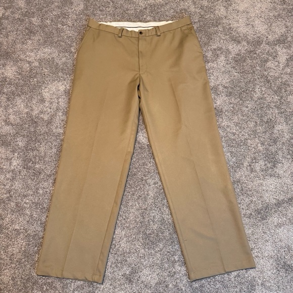 Mens Haggar Dress Pants With Elastic in the Waist 40 x 32 Big & Tall Tan - Picture 1 of 13